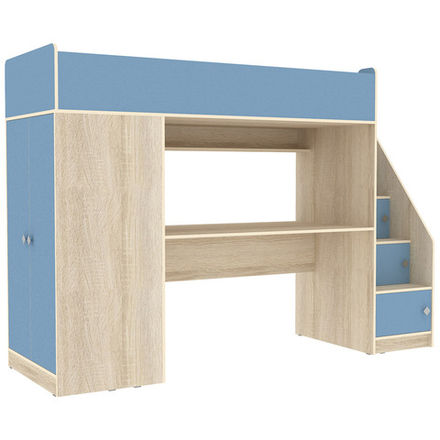 Кровать-чердак КарИВи Л-Ф606.3 75х190 Дуб Сонома Светло-синий, голубой