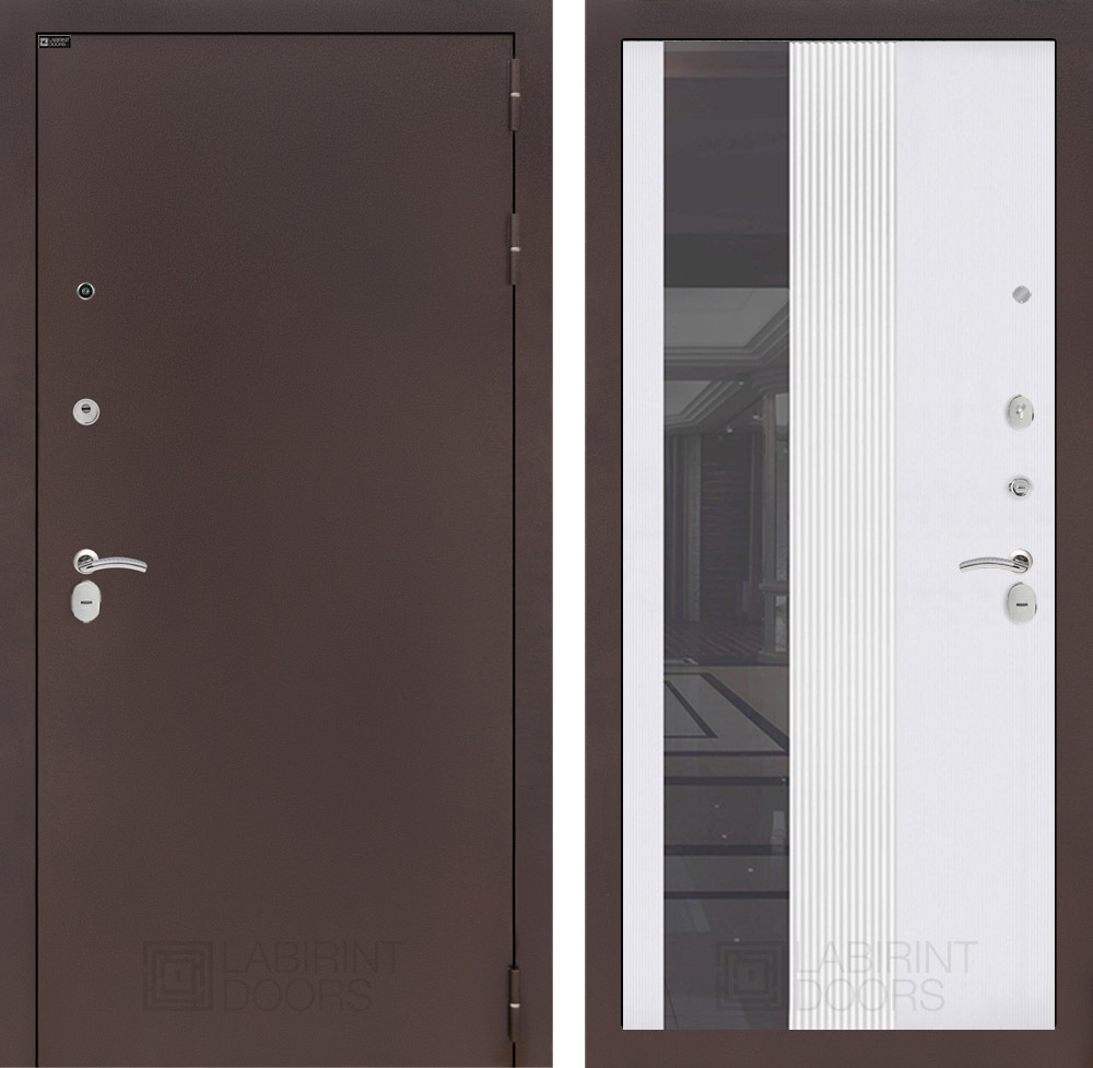 Дверь Входная Лабиринт CLASSIC антик медный 32 Белый софт рельеф