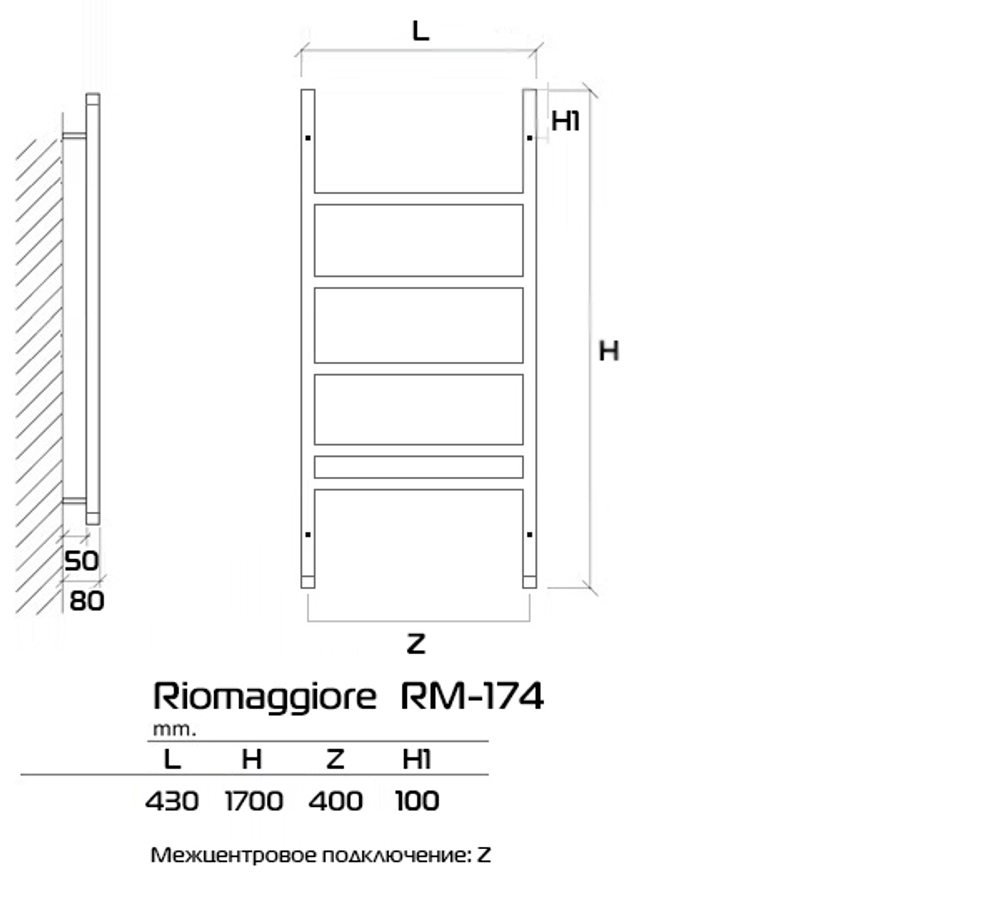 FORMA Riomaggiore 170x40 (см) электрический полотенцесушитель