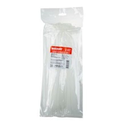 Хомут-стяжка кабельная нейлоновая REXANT 300 x7,6мм, белая, упаковка 100 шт.