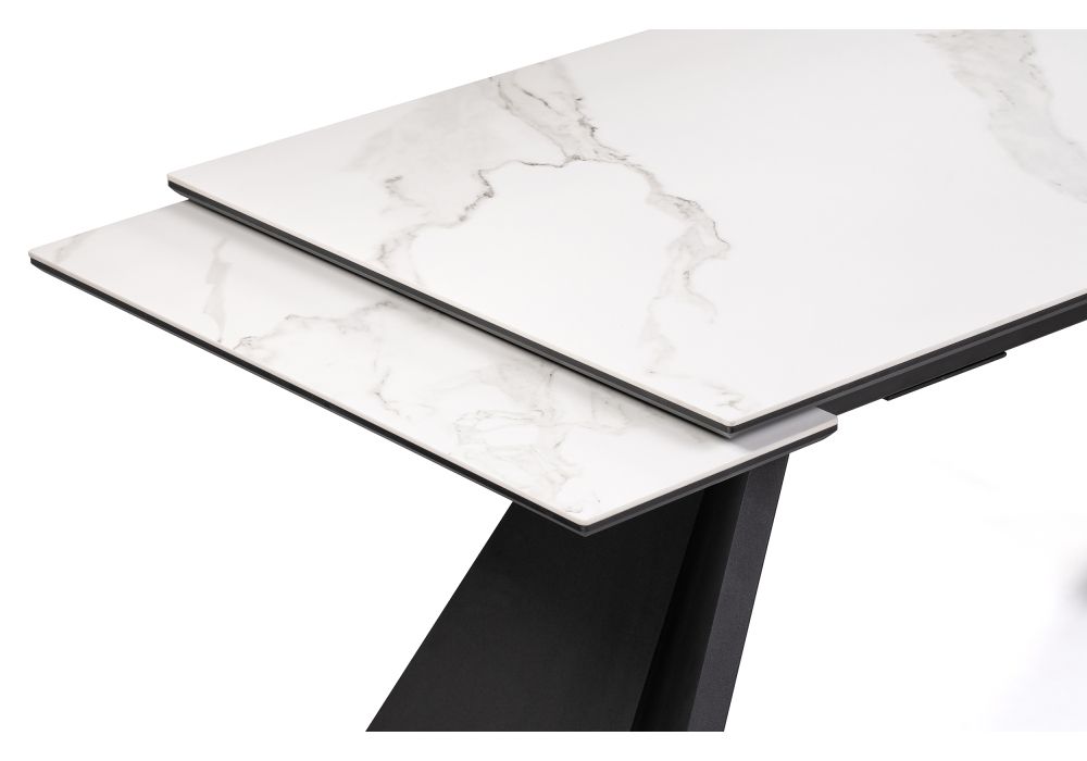 Керамический стол Ливи 140х80х78 белый мрамор / черный