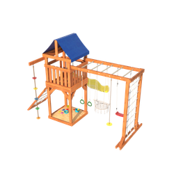 Детская площадка Fun Land с модулем сетка-рукоход, мини сеткой, подвесным креслом и качелями