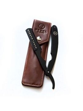 Опасная бритва с защитой и сменным лезвием REBEL BARBER Protector Black с кожаным чехлом