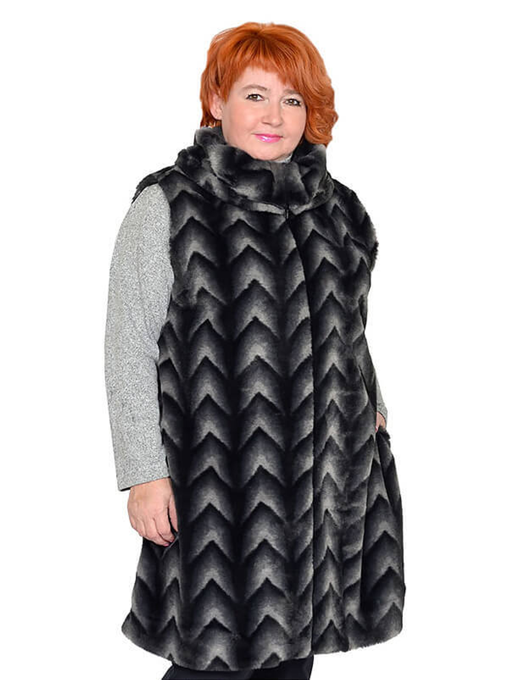 Удлиненный меховой жилет Шиншилла