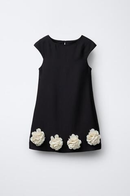 ZARA АТЛАСНОЕ ПЛАТЬЕ С ЦВЕТОЧНЫМ ПРИНТОМ, ЧЕРНЫЙ