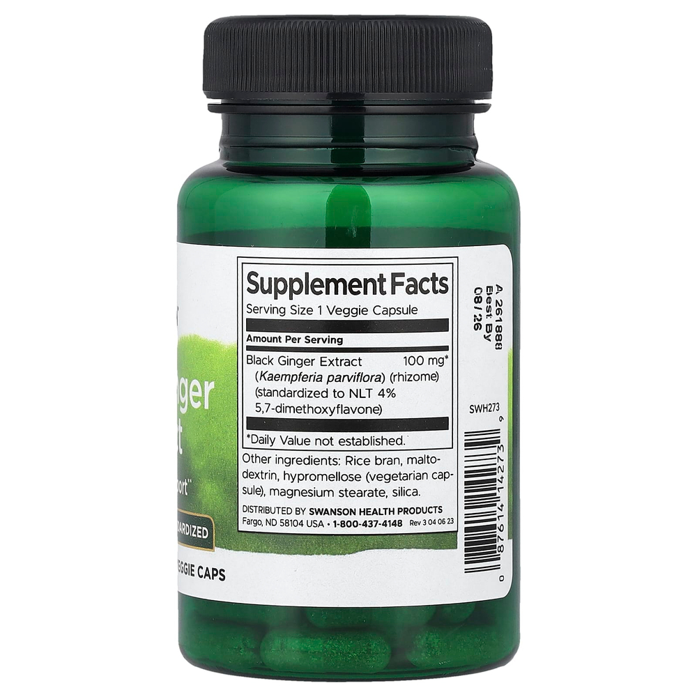 Swanson, Экстракт черного имбиря, 100 мг, 30 растительных капсул