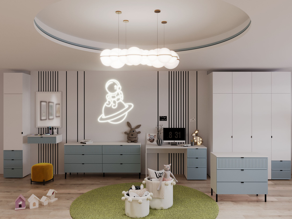 Шкаф для одежды, шкаф белый,синий, Окленд 79-657-Т