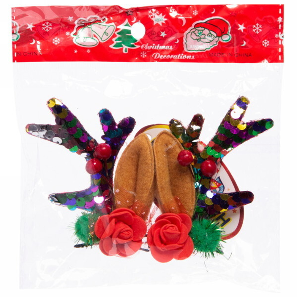 Карнавальный зажим для волос «Рожки оленя», микс