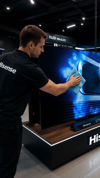 Как мы ухаживаем за экранами в шоуруме Hisense Как мы ухаживаем за экранами в шоуруме Hisense