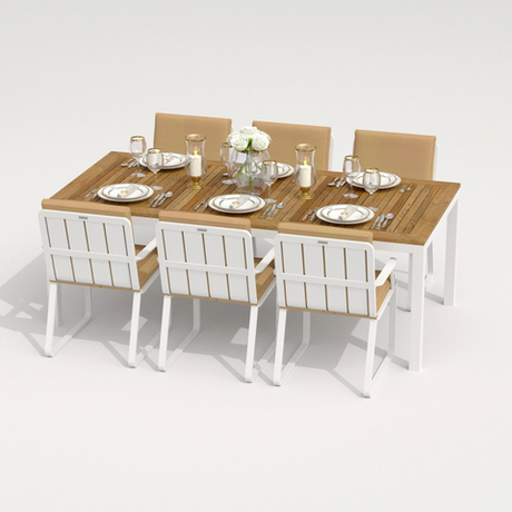 Обеденная группа Ideal Patio ТЕЛЛА АЛЬБА каркас белый, стол тик 200, ткань бежевая