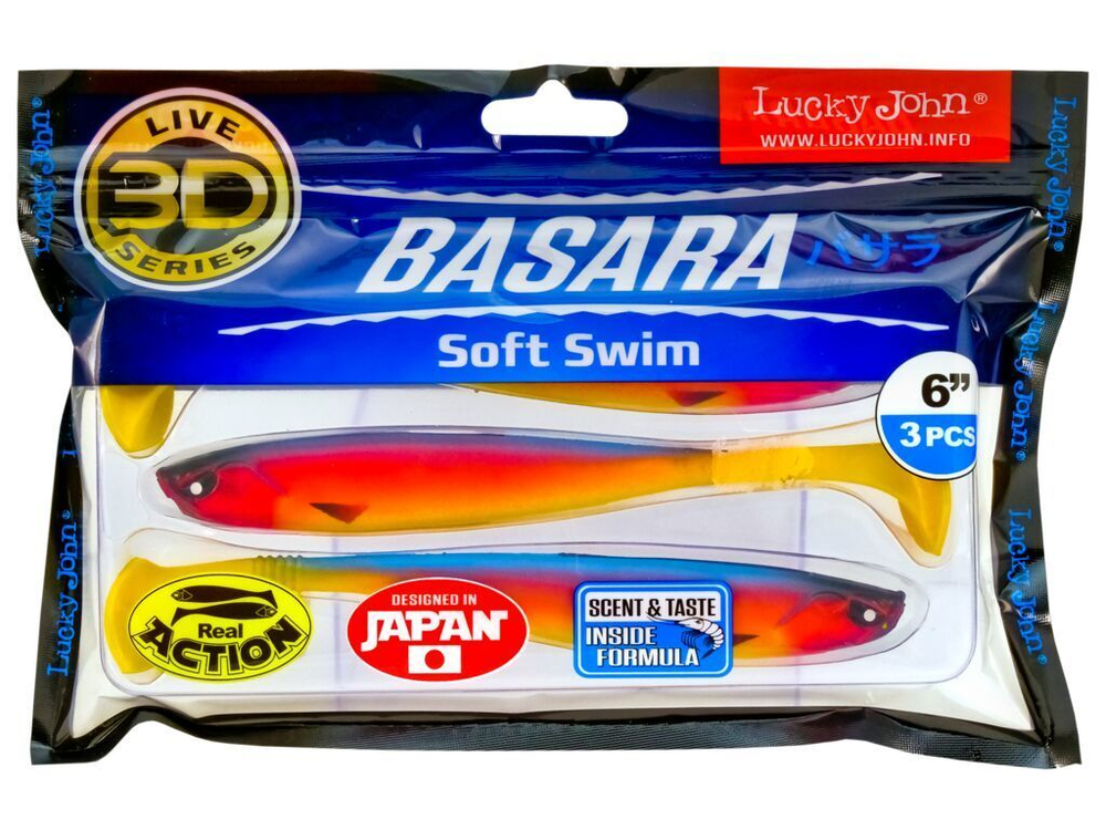 Виброхвост LUCKY JOHN Basara Soft Swim 3D, 6.0in (152 мм), цвет PG06, 3 шт.