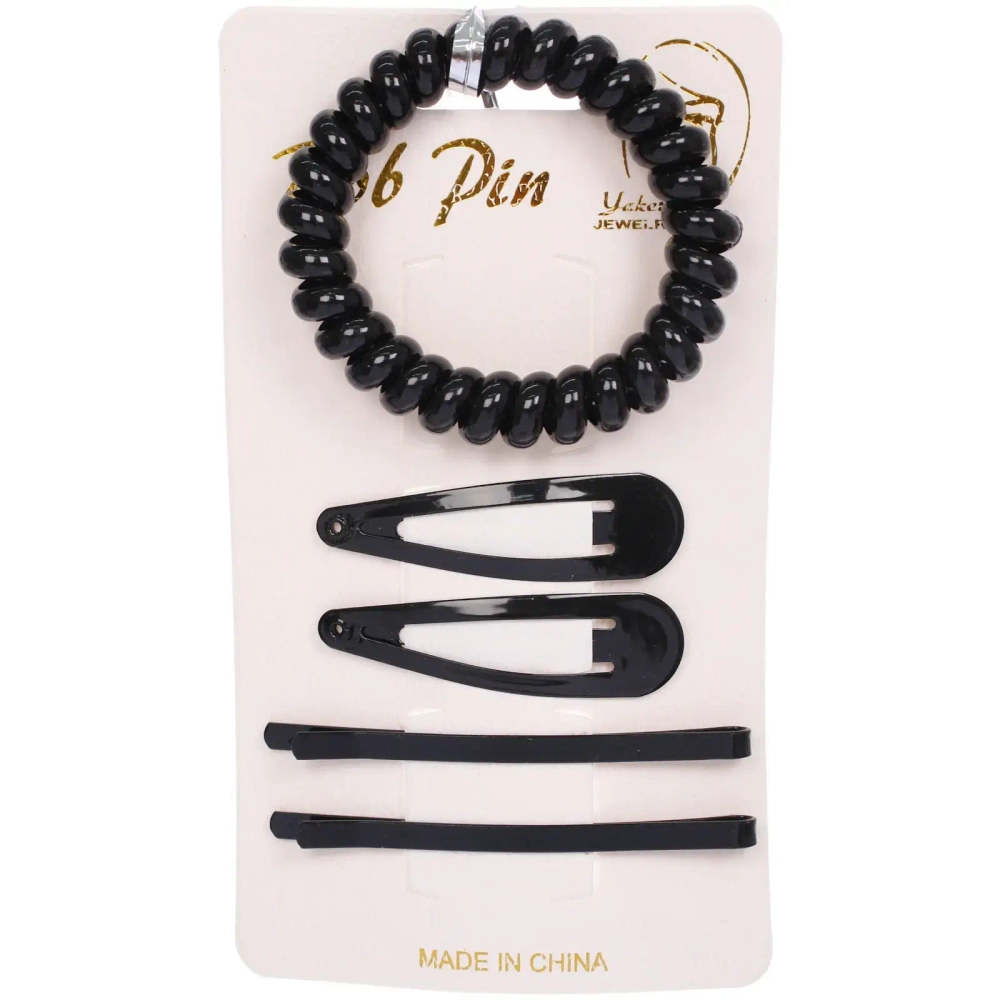 Набор аксессуаров для волос «Margo», 2 зажима, 2 невидимки, 1 резинка, цвет черный, d-5 см, 5,5*1,5 см