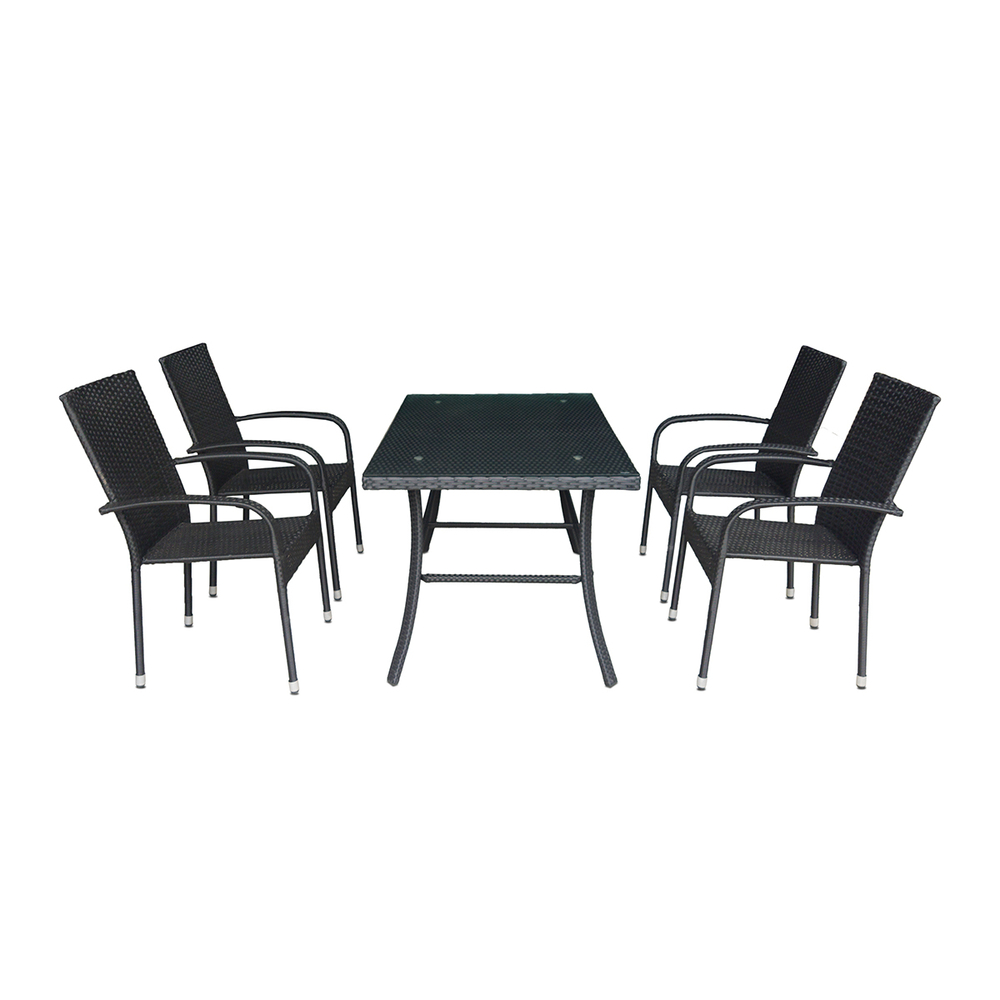 Набор мебели Garden Story Парис (4 Стул Garden Storyа Парис "без подушек"+стол 120см, каркас черн, ротанг черный)