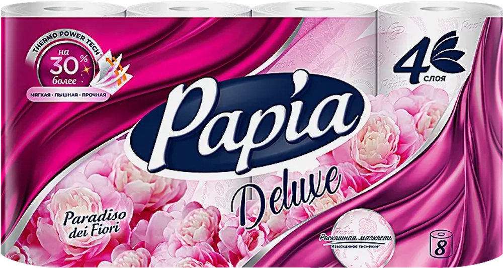Туалетная бумага Papia Deluxe Paradiso Fiori 4 слоя 8 рулонов