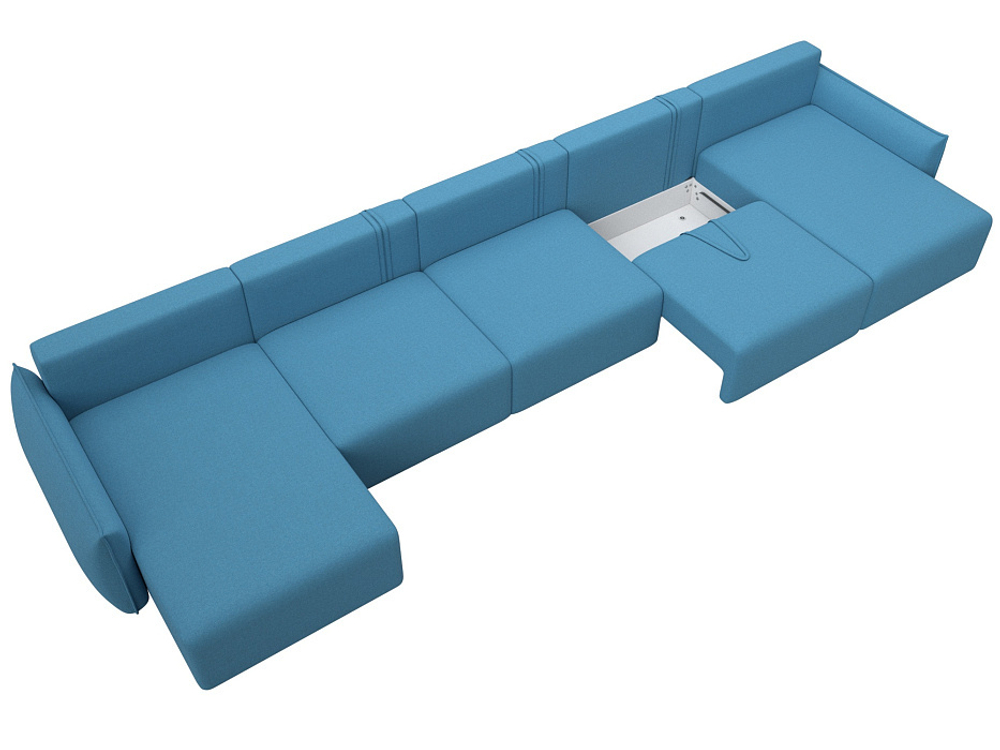 Диван П-образный Лига-051 НПБ МегаЛонг РОГОЖКА Амур 10 голубой