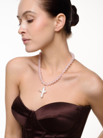 Чокер "Sea pearl cross pink" Gold