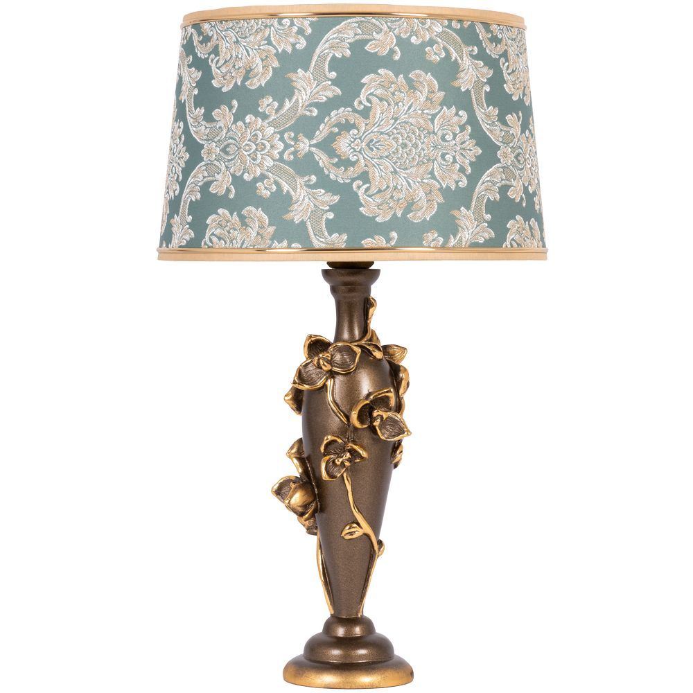Настольная лампа Орхидея Лира Бронза с абажуром Тюссо Vatican (Ватикан) Аквамарин