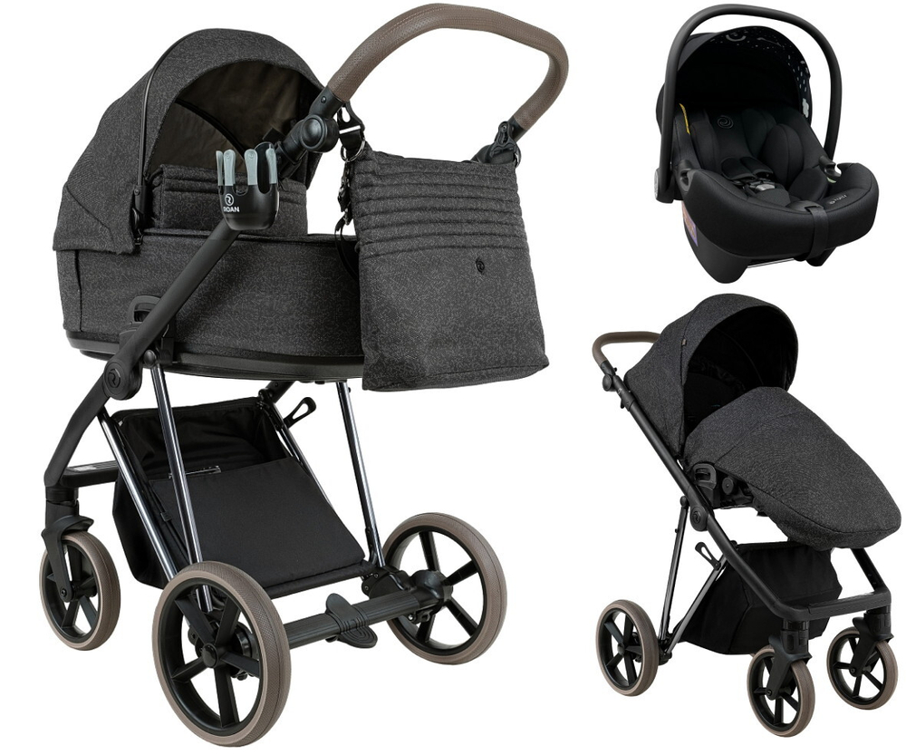 Детская коляска Roan Sol Vintage Luxury 2.0 3 в 1 с автокреслом Tutis Elo Lux EduSky Black PIX/55/D Pixel/Dark/Nickel/руч.Cappuccino