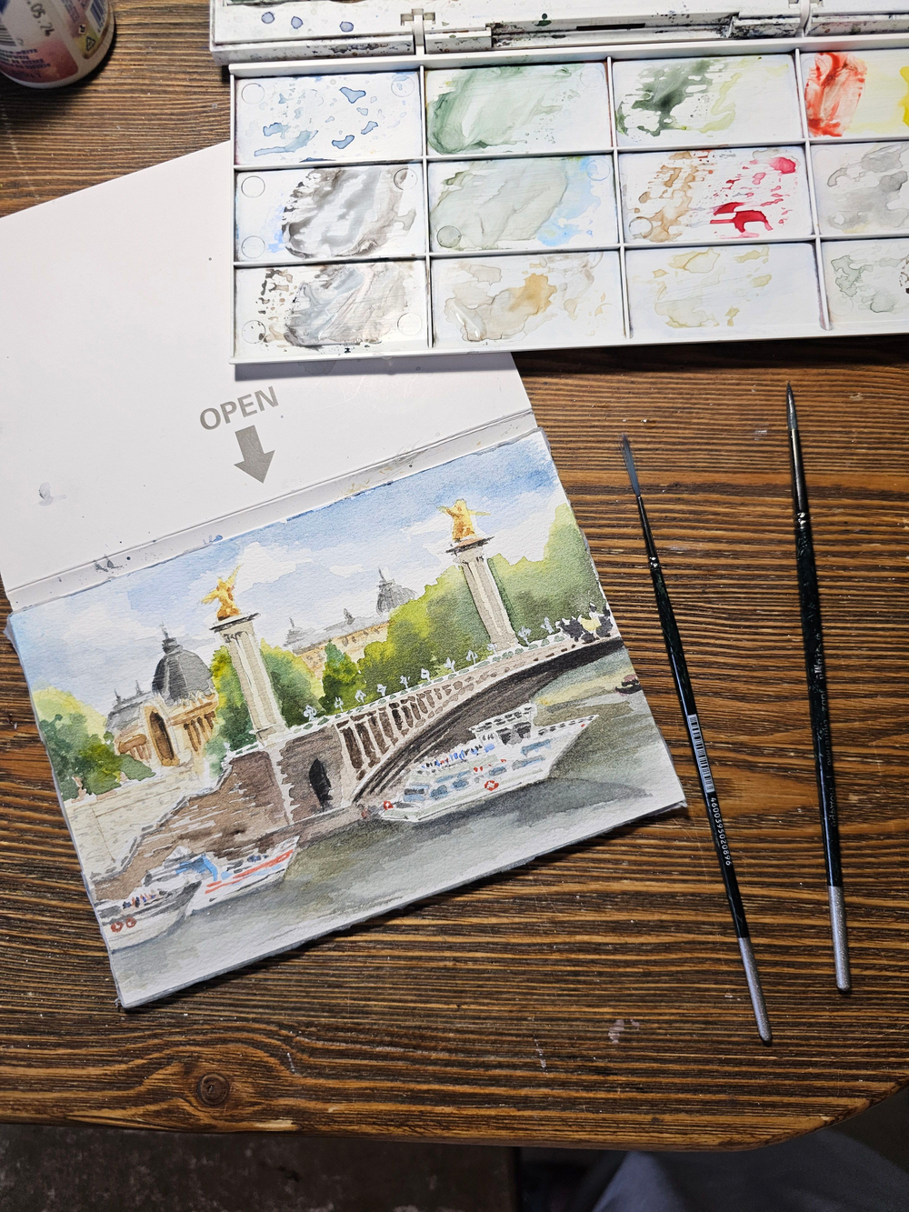 Картина авторская акварельная в паспарту 21х30 см на стену для интерьера "Мост Александра III. Париж"