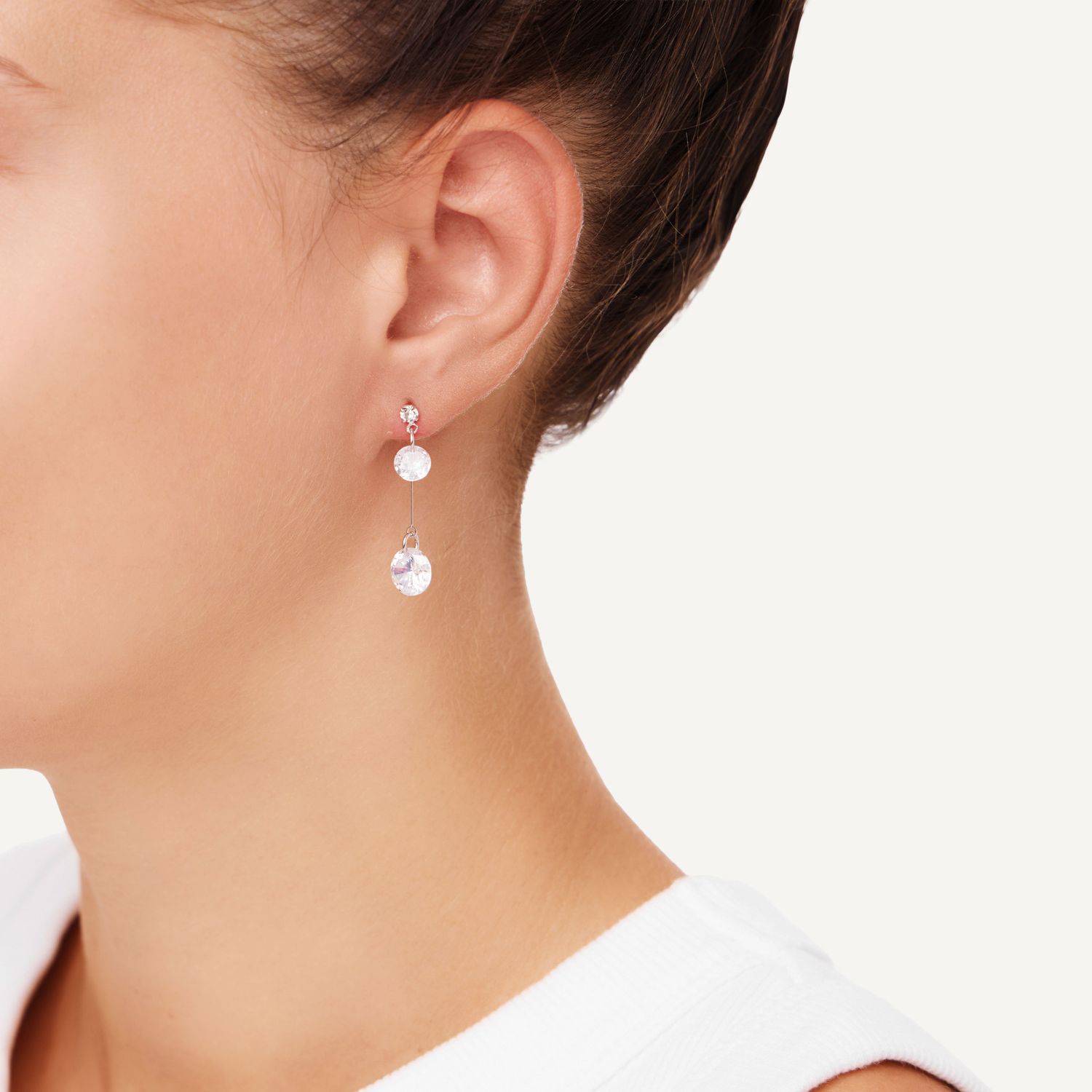 Серьги Double Crystal Earrings - Silver