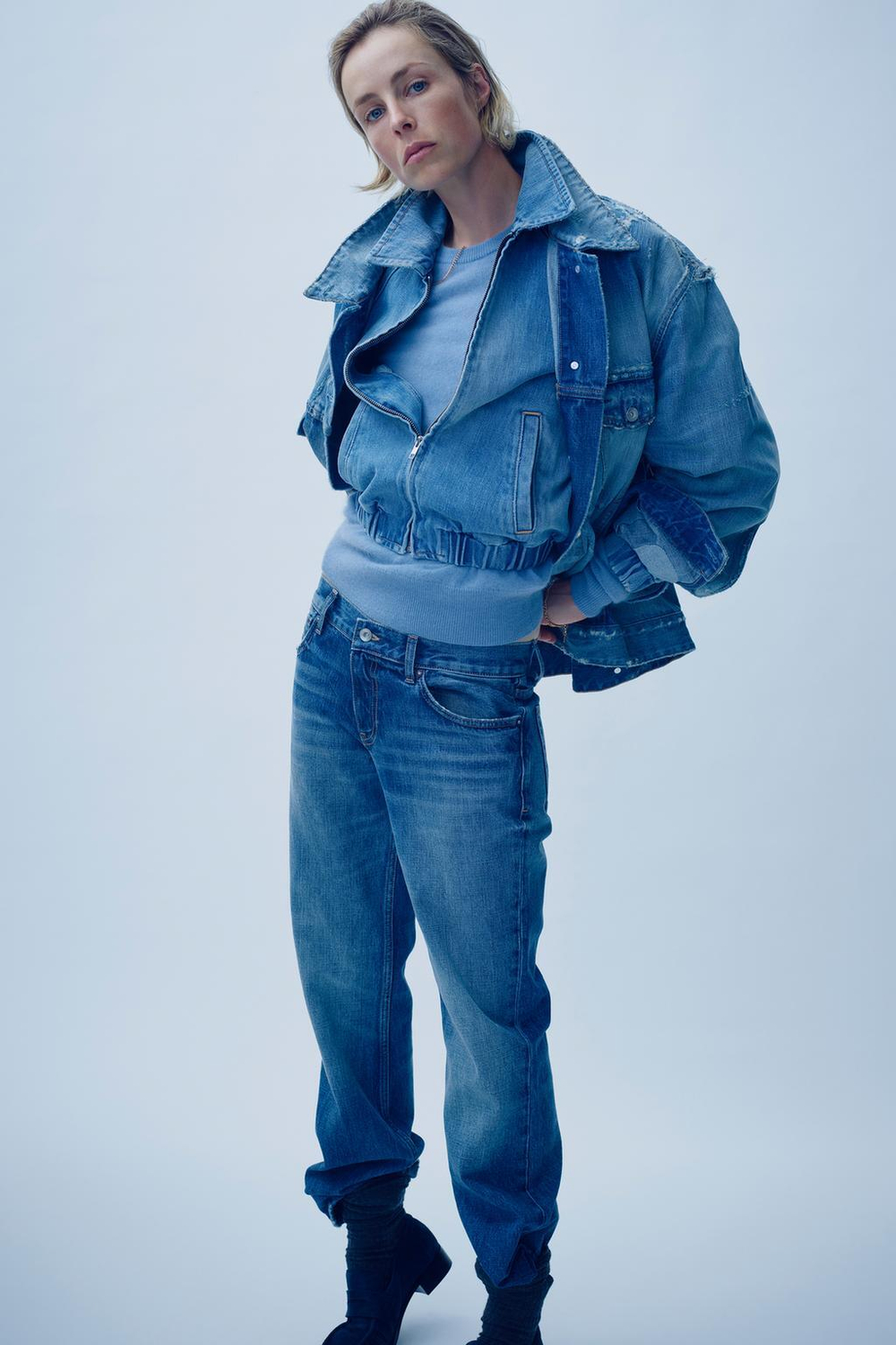 ZARA СВИТЕР ИЗ 100% ШЕРСТИ, ГОЛУБОЙ