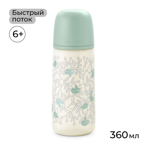 Бутылочка для кормления Suavinex Birdies 360 мл зеленая, 6 мес+