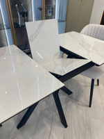 Кухонный раскладной стол "Комильфо Мини" из керамогранита, белый мрамор