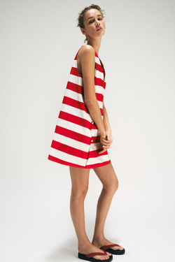ZARA МИНИ-ПЛАТЬЕ В ПОЛОСКУ, БЕЛЫЙ/КРАСНЫЙ