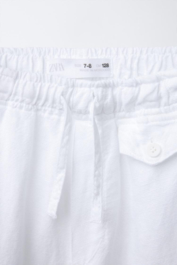 ZARA ШОРТЫ-БЕРМУДЫ ИЗ СМЕСОВОГО ЛЬНА, БЕЛЫЙ