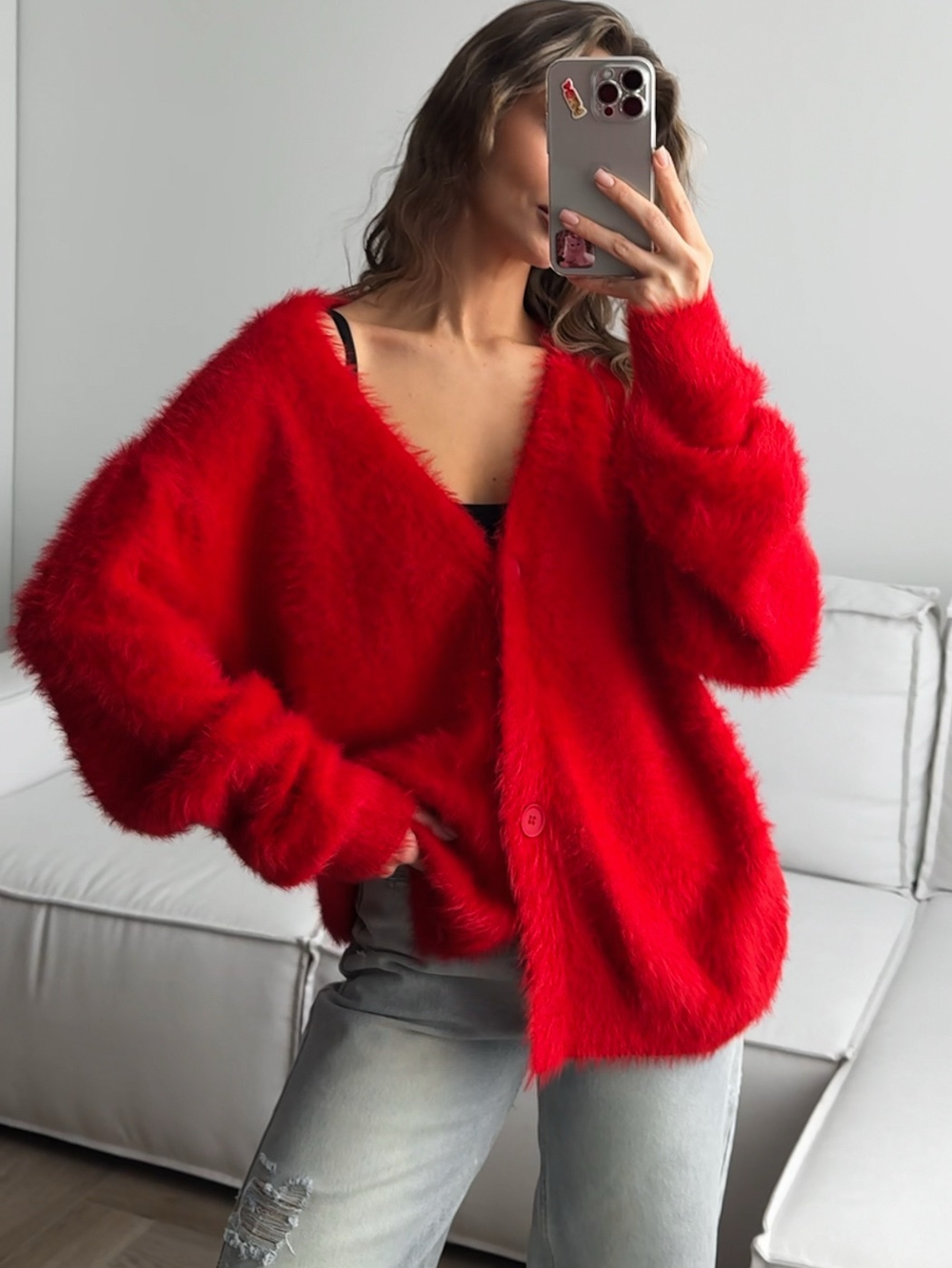 Кардиган пушистый, на пуговицах