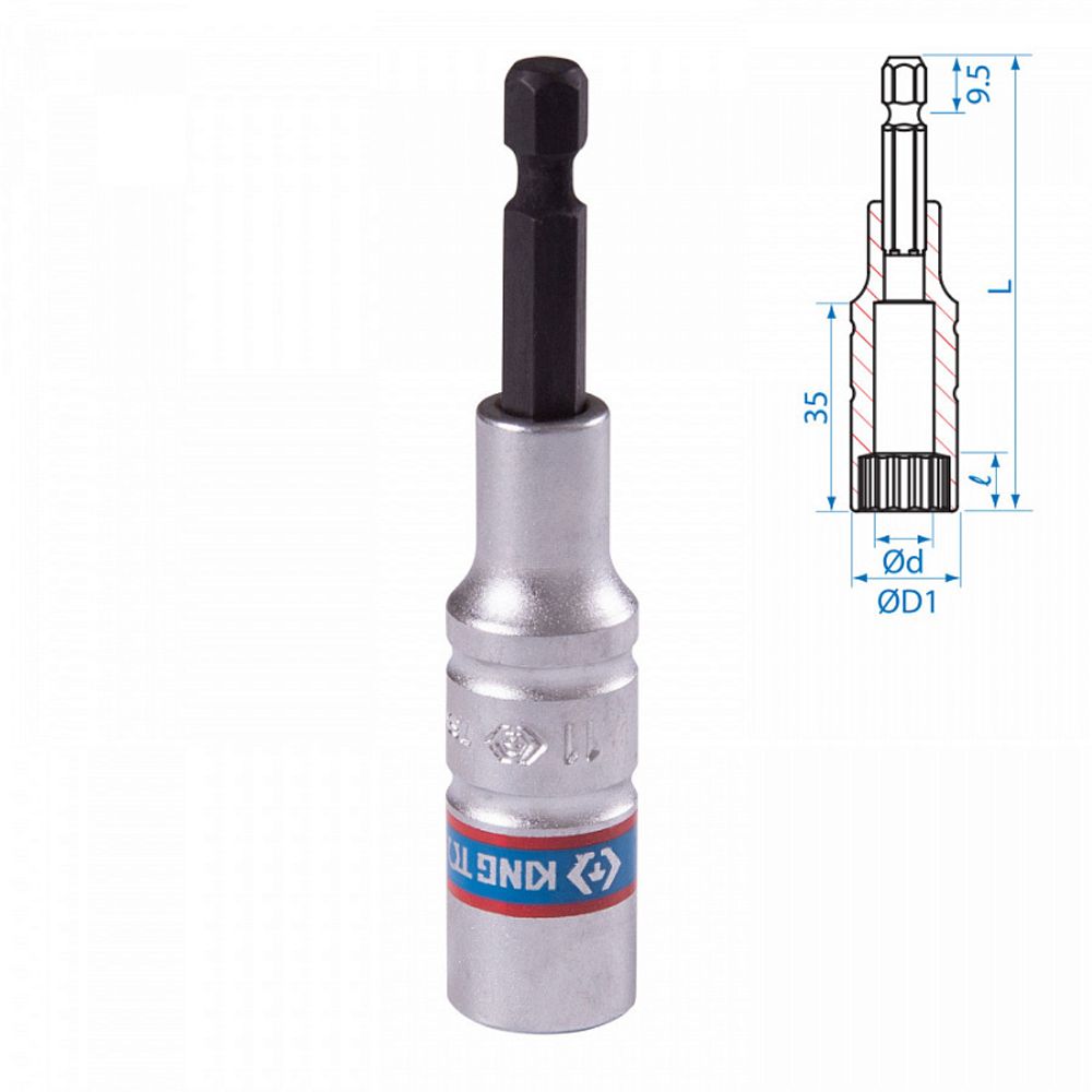 KING TONY (76B811M) Головка для шуруповерта двенадцатигранная 1/4", 11 мм, L = 80 мм