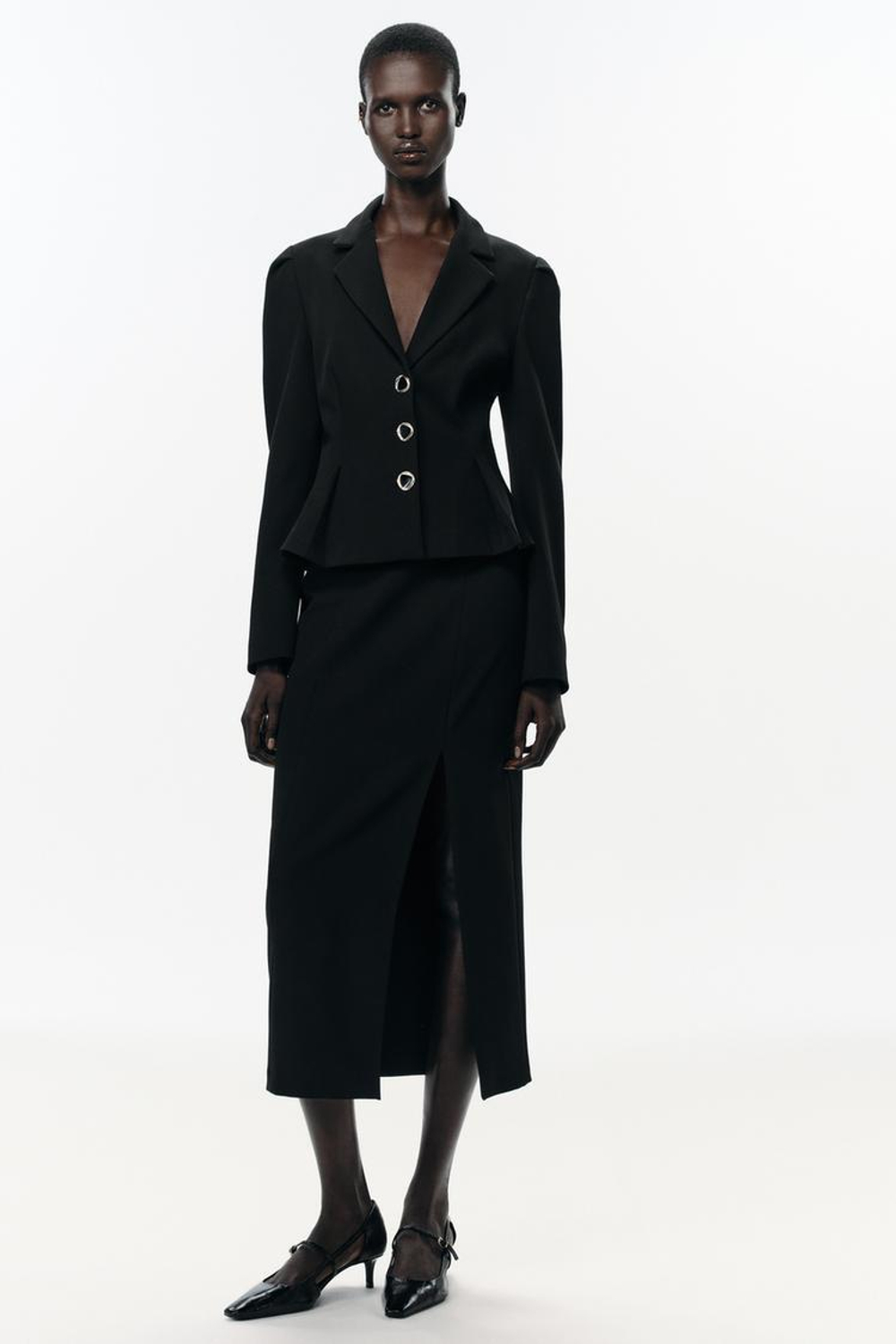 ZARA ЮБКА-КАРАНДАШ МИДИ С РАЗРЕЗОМ, ЧЕРНЫЙ