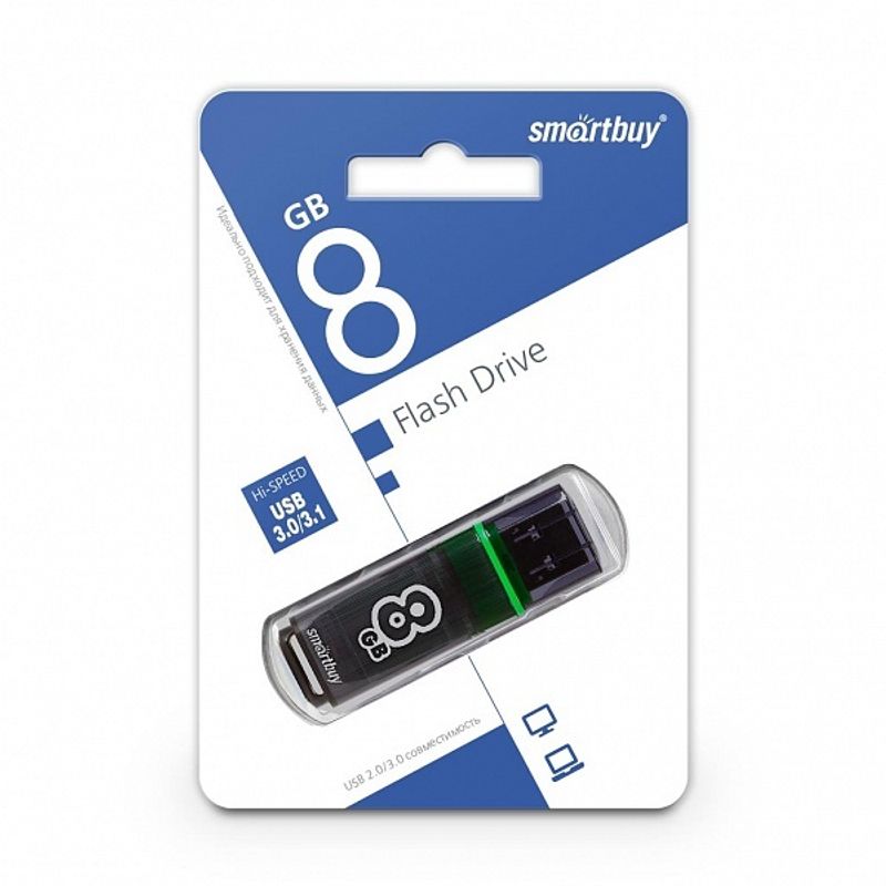 Флеш-накопитель USB 3.0 8GB Smart Buy Glossy темно серый