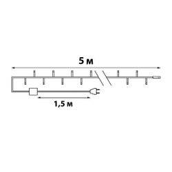 ULD-S0500-050-DGA WARM WHITE IP20 Гирлянда светодиодная. 5м. 50 светодиодов. Теплый белый свет. Провод зеленый. ТМ Uniel