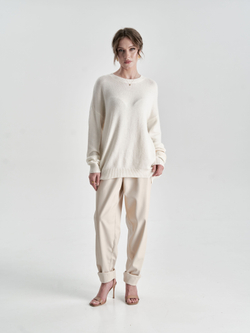 Брюки экокожа в молочном цвете