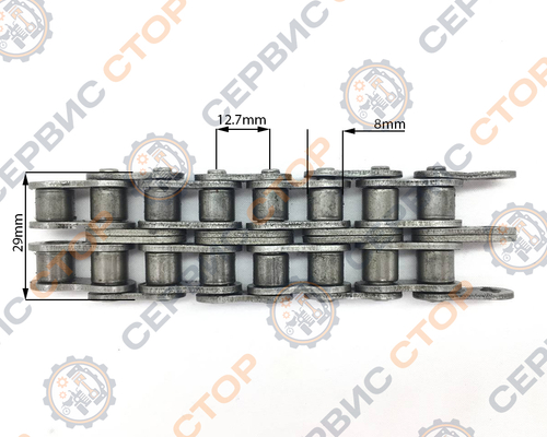 Цепь 2ПР-12.7-31.8, двухрядная,  для редуктора навесного/подъёмного оборудования минитракторов