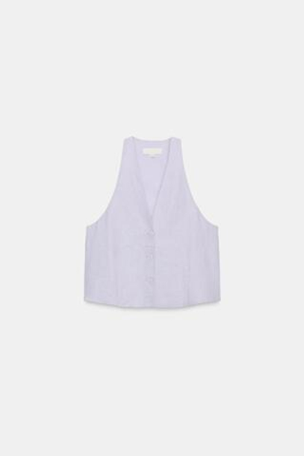 ZARA ЖИЛЕТ С ПУГОВИЦАМИ ИЗ ЛЬНА, СИРЕНЕВЫЙ