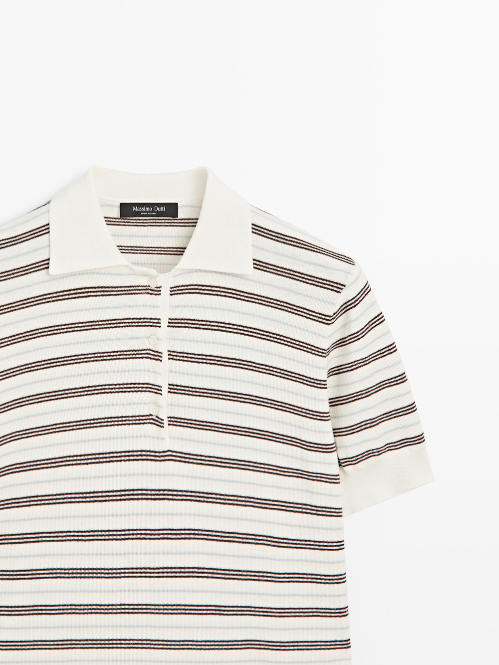 Massimo Dutti Полосатая рубашка-поло с коротким рукавом, кремовый