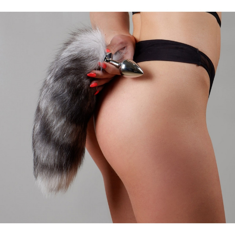 Анальная втулка Sitabella с блюфрост серым хвостом 6,5 см