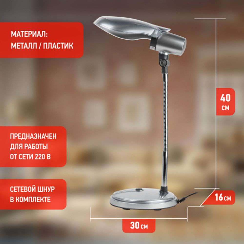 Настольный светильник ЭРА NE-301-E27-15W-S серебро