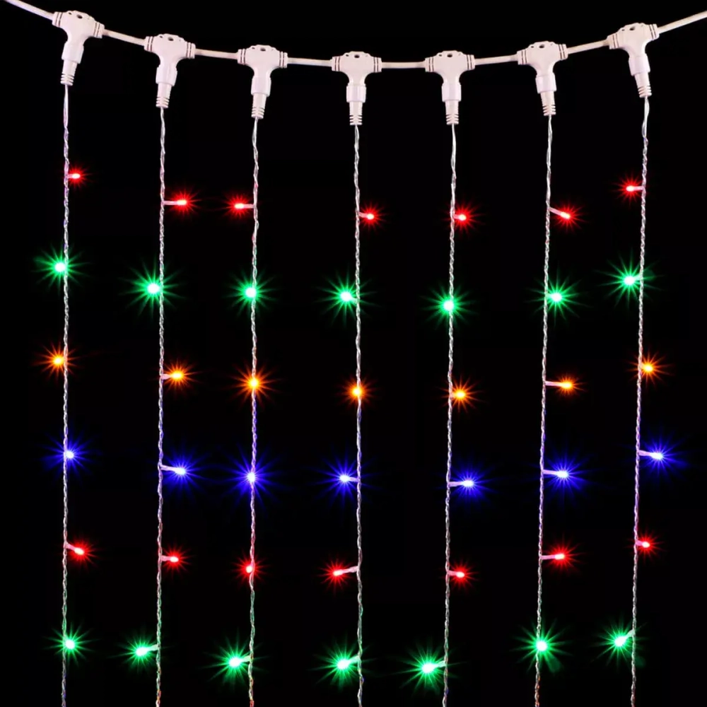 Светодиодный занавес 2*2 м., 400 разноцветных LED ламп, прозрачный провод ПВХ, LTC (PCL402-10-2M)
