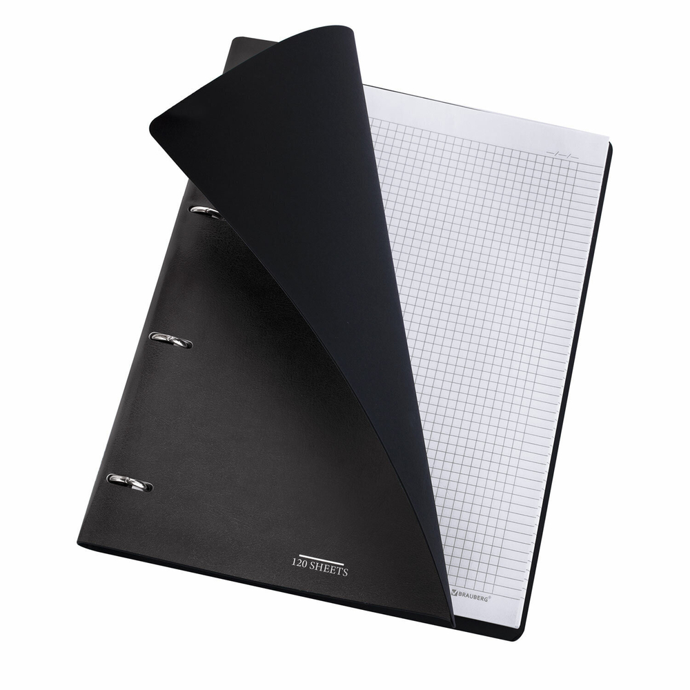 Тетрадь на кольцах БОЛЬШАЯ А4 (240х310 мм) 120 л. под кожу BRAUBERG VISTA Black (2 штуки в упаковке)