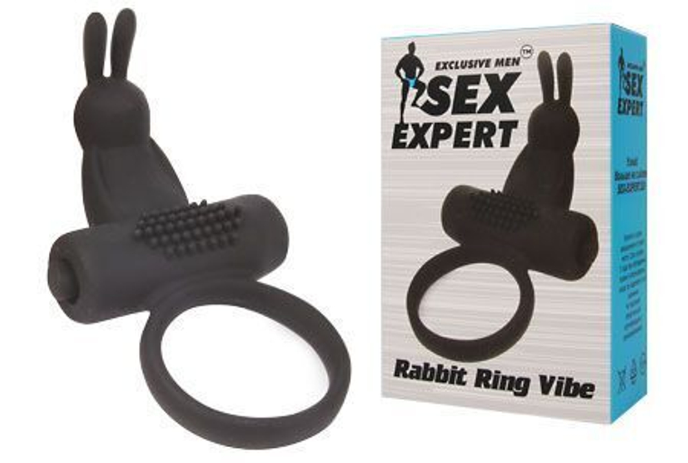 Черное эрекционное виброкольцо Sex Expert (Цвет: черный)