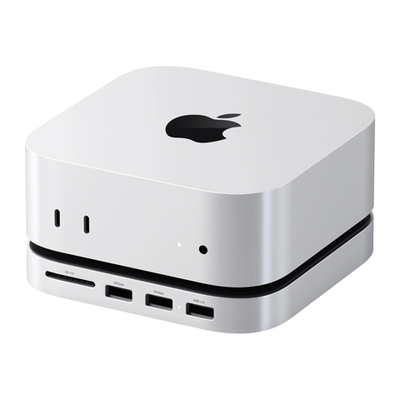 USB-Хаб-подставка с отсеком для SSD Satechi для Mac mini (M4 | 2024) (ST-GNMME) Подключение: встроенный кабель USB-C 3.2 Gen 2 с оплёткой (8 см). Порты: 2 USB-A 3.2 Gen 2, USB-A 2.0, SD UHS-II (4.0). Есть LED-индикация, отсек для SSD M.2 NVMe 2230, 2242,