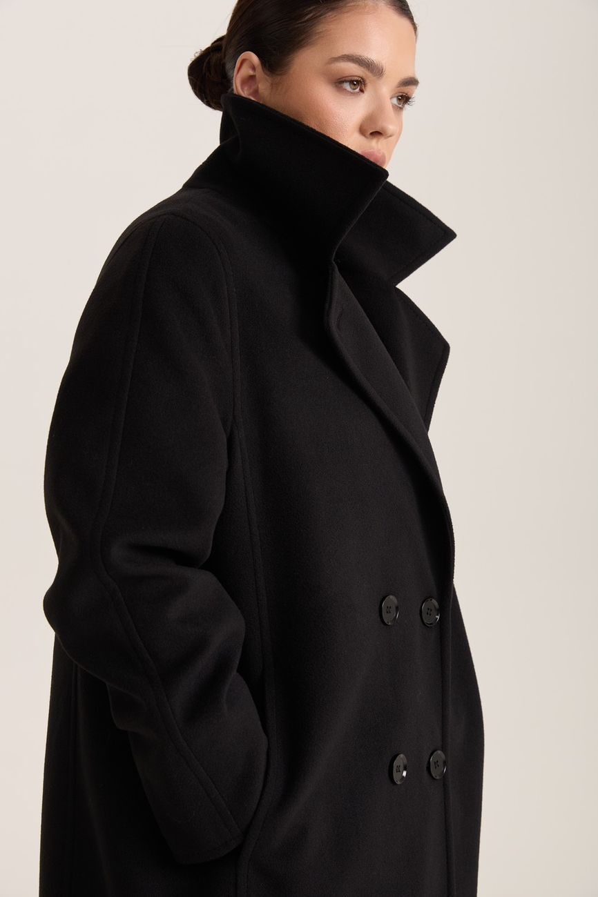 Пальто двубортное с отстрочкой, черный