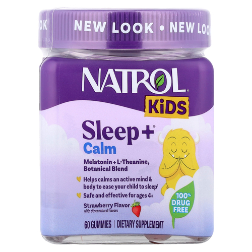 Natrol, Kids, Sleep +®, жевательные мармеладки с успокаивающим эффектом, для детей от 4 лет, клубника, 60 шт.