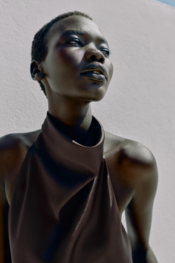 ZARA АТЛАСНЫЙ ТОП С ГОРЛОВИНОЙ ХАЛТЕР, КОРИЧЕВЫЙ