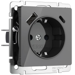 Розетка с заземлением, шторками и USB тип A+C (графит акрил)