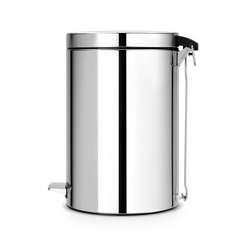 Ведро для мусора Brabantia с металлическим внутреннем ведром полированная сталь 20л вид сбоку