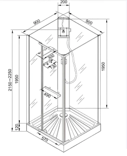 Душевая кабина Ceruttispa (ЧеруттиСпа) MiMi90B, с низким поддоном, 90x90x225